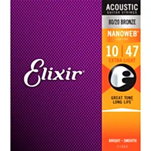 Elixir 11002 Nanoweb 80/20 Bronz Akustik Gitar Teli (Extra Light .010-.047)